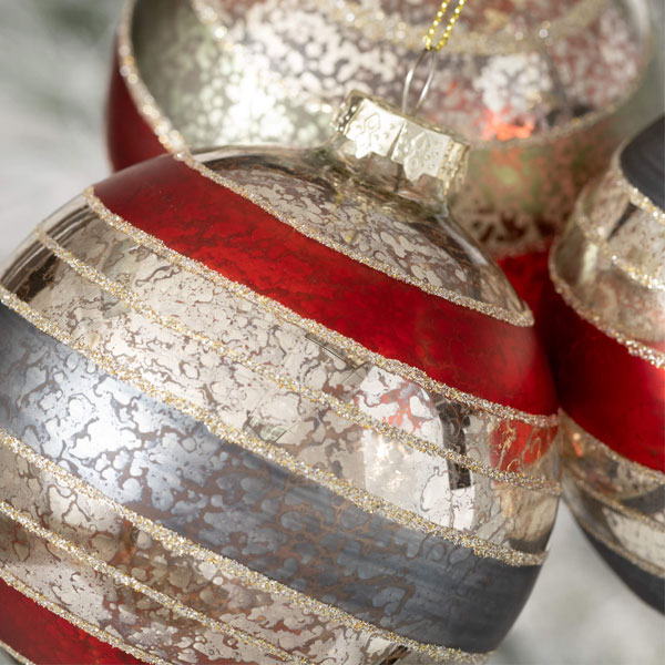 STRIPED SILVER BALL ORNAMENTS -EACH - Image 3